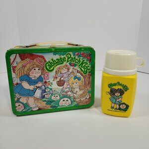 Vintage Cabbage Patch Kids Metal Lunchbox & Thermos Set 1980s Collectible